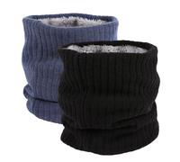 ATSNOSH 2 Pezzi Scaldacollo In Pile per Uomo Donna, Scaldacollo Termico Invernale, Sciarpa a Cerchio Lavorata a Maglia, Scaldacollo Traspirante Elastico, per Moto Sci Ciclismo (Nero+Blu Navy)