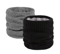 ATSNOSH 2 Pezzi Scaldacollo In Pile per Uomo Donna, Termico Invernale Traspirante Elastico, Sciarpa a Cerchio Lavorata a Maglia, per Moto Sci Ciclismo (Nero + Grigio)