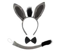 ATSNOSH 3 Pezzi Costume da Asino, Orecchie Asino Cerchietto e Coda, Animale Costume Set, Asino Costume Accessori, per Carnevale Travestimento Cosplay Halloween (Grigio)
