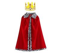 ATSNOSH Mantello da Principe con Corona, Costume da Re per Bambini, Travestimento 90cm per Cosplay, Carnevale, Halloween, Feste di Compleanno (Rosso)