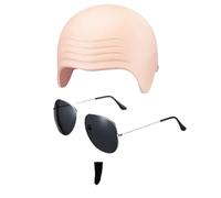 ATSNOSH Set costume da berretto calvo, accessorio per costume da uomo e | Berretto calvo con occhiali da sole neri, toppa nera dell'anima, per cosplay, Halloween e travestimento