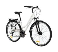 ATTABO Bicicletta da trekking da donna con telaio da 17" Bici Donna con Manubrio ergonomico Bici Trekking resistente con ruote da 28" con portapacchi posteriore Campanello catarifrangenti