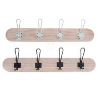 ATTACCAPANNI A MURO IN LEGNO 4 GANCI IN METALLO BIANCO O NERO 8 POSTI