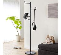 Attaccapanni Appendiabiti a Piantana in Metallo 6 Ganci Colore Nero 38x38x176 cm