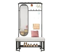 Attaccapanni Appendiabiti Multifunzionale con Panca e Specchio, mobiletto da Ingresso Indipendente con Porta Scarpe for Soggiorno e corridoio Stand per Abiti(Svart,100cm)