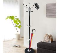 BAKAJI Attaccapanni Appendiabiti di Design a Piantana da Terra in Metallo con 16 Ganci Appendi Abiti Portaombrelli e Base in Marmo Dimensione 37 x 37 x 176 cm (Nero)