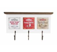ATTACCAPANNI APPENDINO A MURO IN LEGNO DECORATO CAFFE' 3 GANCI METALLO BRONZO
