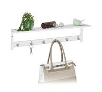 Relaxdays Attaccapanni da Muro con Mensola, Portasciugamani con 6 Ganci, Corridoio & Bagno, Rustico, 18x75x16 cm, bianco