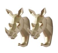 Attaccapanni Da Parete,2 Pezzi,Gancio In Resina Creativa,Decorazione Murale Di Animali,Testa Di Cervo Senza Gancio Per Foratura,Decorazione Murale A Parete,Gancio Per Porta(Rinoceronte Dorato)