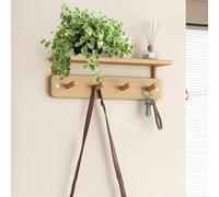 Attaccapanni da Parete in bambù con 4/6/8 Ganci per Giacche, Cappotti, Cappelli - Appendiabiti A Parete con Mensola per Camera da Letto, Cucina, Bagno(Wood Color,4 Hook)