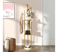 Attaccapanni da Terra ad Albero, Stand Appendiabiti con 3 Ripiani e 9 Ganci, Attaccapanni con Base in Marmo, Appendiabiti da Ingresso, per Sciarpe, Borse e Ombrelli, in Metallo 883 / 5,000Progettata p