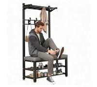 Attaccapanni da Terra, Appendiabiti da Terra con Panca Portascarpe, Dotato di Scarpiera a due Ripiani e Seduta Imbottita, Adatto per Corridoi D'ingresso(Black,100cm/39in)