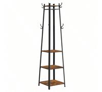 Attaccapanni da Terra, Portabiti con 3 Ripiani per Cappelli, Sciarpe, Borse e Ombrelli, con Ganci e Barre, Struttura in Acciaio, Marrone Vintage e Nero, Regalo Natale [Ganci, scaffali, appendiabiti] G