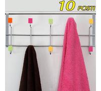 ATTACCAPANNI PER PORTA APPENDIABITI IN METALLO 10 POSTI POMELLI COLORATI 50X21CM