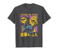 Attack on Titan Season 4 Split Titan Faces Attack Pose Anime Maglietta, Uomo, Grigio Scuro, XXL