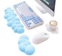 ATTACK SHARK Cloud - Tappetino per mouse e poggiapolsi per tastiera, design ergonomico per alleviare il dolore, in memory foam, poggiapolsi in pelle, leggero gel da scrivania (blu)