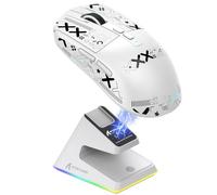 ATTACK SHARK Mouse SUPERLEGGERO X6 49g con dock di ricarica magnetico, sensore da gioco PixArt PAW3395, mouse da gioco wireless/cablato BT/2.4G con nastro adesivo, 26000 DPI, aggiornamento (Bianco)