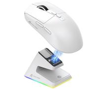 ATTACK SHARK Mouse SUPERLEGGERO X6 49g con Dock di Ricarica Magnetico, Sensore da Gioco PixArt PAW3395, Mouse da Gioco Wireless/Cablato BT/2.4G, 26000 DPI, Mouse da Ufficio Aggiornato X3 (Bianco)