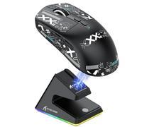 ATTACK SHARK Mouse SUPERLEGGERO X6 49g con dock di ricarica magnetico, sensore da gioco PixArt PAW3395, mouse da gioco wireless/cablato BT/2.4G con nastro adesivo, 26000 DPI, aggiornamento (Nero)