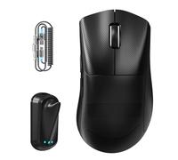 ATTACK SHARK V8 Mouse da Gioco Wireless con Cavo a Spirale LED, Nordic 54L15 Chip, PAW3950MAX, 42000DPI, 8000Hz, 59g Ultraleggero, Design Dongle Pinna di Squalo, 2.4Ghz/BT/Cablato, Nero & Grip Tape