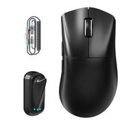 ATTACK SHARK V8 Mouse da Gioco Wireless con Cavo a Spirale LED, Nordic 54L15 Chip, PAW3950MAX, 42000DPI, Dual 8000Hz, 59g Ultraleggero, Design Dongle Pinna di Squalo, 2.4Ghz/BT/Cablato per PC, Nero