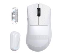 ATTACK SHARK V8 Mouse da Gioco Wireless con Cavo a Spirale LED, Nordic 54L15 Chip, PAW3950MAX, 42000DPI, 8000Hz, 59g Ultraleggero, Design Dongle Pinna di Squalo, 2.4Ghz/BT/Cablato, Bianco & Grip Tape
