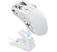 ATTACK SHARK X1 Mouse da Gioco con Dock di Ricarica Magnetico, Sensore da Gioco PixArt PAW3395PRO, 40000DPI, 49g SUPERLIGHT Mouse, BT/2.4G Wireless/Cablato, 100M Microinterruttori, per PC/Mac- Bianco