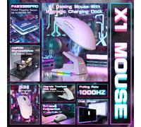 ATTACK SHARK X1 Mouse da gioco wireless ultraleggero con dock di ricarica RGB magnetico, sensore PixArt PAW3395 Pro, 40000 DPI per PC/Mac