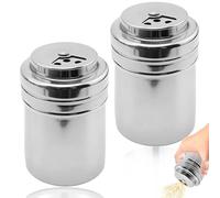 ATTEEFI 2 Pezzi Agitatore per Spezie in Acciaio Inossidabile, Grande Spargisale per Campeggio, Argento Dispenser con Fori per Zucchero, per Pepe, Cannella e Peperoncino in Polvere