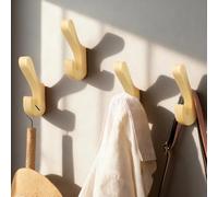 ATTEEFI 4 Pezzi Appendiabiti da Parete Legno, Robusto Attaccapanni da Muro a Doppio Gancio, Gancio Appendiabiti Capacità di Carico 10 kg, Aspetto Legno Naturale, per Corridoi, Camere Letto e Cucine