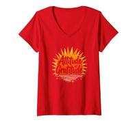 Atteggiamento di gratitudine Inspirational Sunshine Maglietta con Collo a V, Donna, Rosso, S
