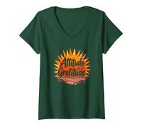 Atteggiamento di gratitudine Inspirational Sunshine Maglietta con Collo a V, Donna, Verde Foresta, XXL