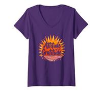 Atteggiamento di gratitudine Inspirational Sunshine Maglietta con Collo a V, Donna, Viola, M