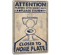 Attention Players With Short Bats Stand Closer To Home Plate Funny Vintage Metal Tin Sign Bathroom Toilet Hippie Wall Decor 8 X 12 in