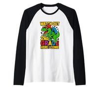 Attenzione 2nd Grade Here I Come Cool Back To School Dinosaur Maglia con Maniche Raglan