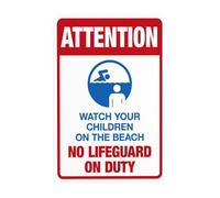 Attenzione Guarda i tuoi figli sulla spiaggia No Lifeguard On Duty segnale, segnale di avvertimento stradale, cartello in metallo per la sicurezza della proprietà privata, cartello in metallo per la