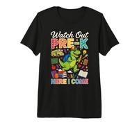 Attenzione Pre-K Here I Come Dino First Day of School Boys Maglietta Premium