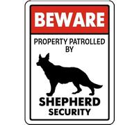 Attenzione proprietà pattugliata da un pastore Sicurezza Creativo Vintage Divertente Novità Decora Casa Giardino Caffè Uffici Negozi Bar Club Regalo Targa Targa in latta 8x12 pollici
