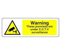 Attenzione Queste promesse sono sotto C C T V Surveillance - segnale di sicurezza - 3 mm alluminio Dibond per uso interno/esterno (600 mm x 200 mm) 7 m distanza di visione.