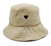 Atticus Poetry Cappello in Morbido Cotone Ricamato con Cuore Nero da Donna (Cuore Kaki), Secchio Cuore Kaki, Medium