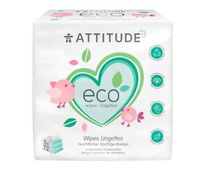 ATTITUDE Biodegradable Baby Wipes, Plant Based Unscented Diaper Wipes for Babies and Newborn, Dermatologically Tested, Vegan, 72 Count (Pack of 3)