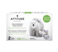 ATTITUDE Fogli riutilizzabili per asciugatrice, eliminatore statico e ammorbidente, senza profumo, 300 lavaggi, 2 fogli (1 confezione)