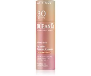 Attitude Oceanly Plastic Free Beauty balsamo tonificante per labbra SPF 30 colore Peachy Shell 8.5 g