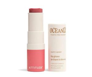 ATTITUDE Oceanly Sheer Lip Gloss Stick, EWG Verified, Titanium Dioxide-Free, Vegan Makeup & Beauty, Plastic-Free, Happy Berry, 3.4 grams