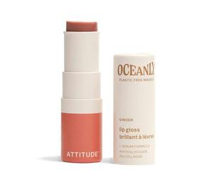 ATTITUDE Oceanly Sheer Lip Gloss Stick, EWG Verified, Titanium Dioxide-Free, Vegan Makeup & Beauty, Plastic-Free, Ginger, 3.4 grams