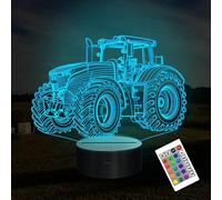 Attivolife Lampada da notte Illusion 3D per camion, Tractor 16 Illuminazione con ologramma dimmerabile che cambia colore, Smart Timer USB Charge Table Desk Decorazione camera da letto Regalo creativo
