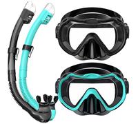 Attrezzatura da snorkeling per adulti, set di maschera da snorkeling con vista panoramica a 180°, 100% silicone per uso alimentare, anti-appannamento, anti-perdite, maschera subacquea per snorkeling