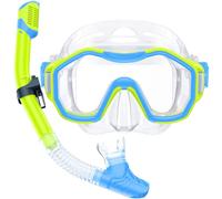 Attrezzatura da snorkeling per bambini dai 6 ai 14 anni, maschera da snorkeling panoramica a 180° per bambini che respirano liberamente per lo snorkeling, blu e giallo
