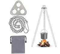 Attrezzatura per Grill per Treppiede da Campeggio, Griglia per Treppiede da Campeggio Accessori per Attrezzi da Cucina da Campeggio Portatili in Acciaio Inossidabile con Catena Regolabile