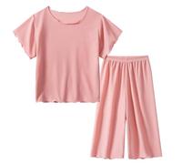 Attrezzatura per la prima volta Ragazze Seta Manica Corta Pantaloni Lunghi Abbigliamento Domestico Pigiama Set Abiti, Colore: rosa., 5-6 Jahre